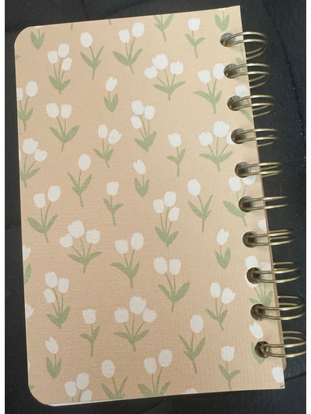 New Beige Spiral Bound Notebook with White Floral Pattern and Ruled Pages